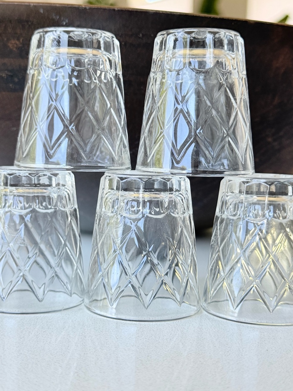 Vintage Shot Glasses Mid Century Federal Glass Diamond Pattern